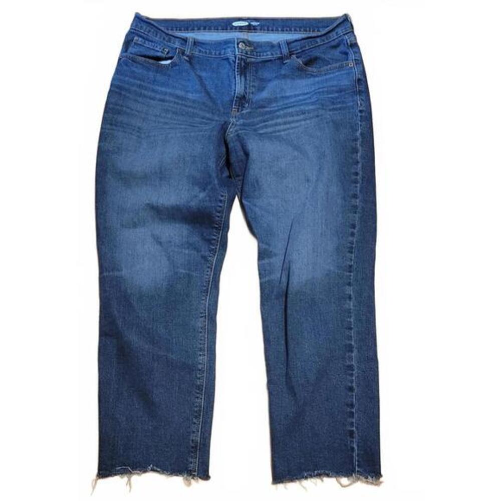 Old Navy Boyfriend Jeans Womens 14 Blue Excellent Mid Rise‎ Raw Hem Denim